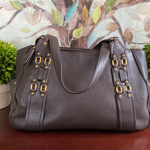 COLE HAAN VILLAGE F05 🤎🩵DARK BROWN🩵🤎 LEATHER SHOULDER SATCHEL BAG 🌟EUC🌟 - Picture 5 of 17